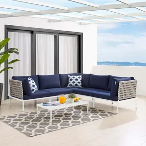 Harmony 6-Piece Sunbrella Basket Weave Outdoor Patio Aluminum Sectional Sofa Set