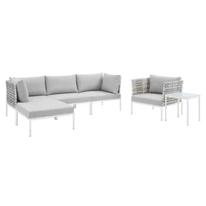 Harmony 6-Piece Sunbrella Basket Weave Outdoor Patio Aluminum Seating Set