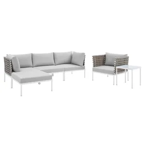Harmony 6-Piece Sunbrella Basket Weave Outdoor Patio Aluminum Seating Set