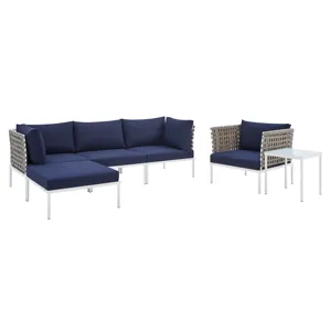 Harmony 6-Piece Sunbrella Basket Weave Outdoor Patio Aluminum Seating Set