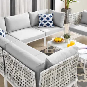 Harmony 7-Piece Sunbrella Basket Weave Outdoor Patio Aluminum Sectional Sofa Set