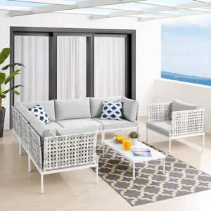 Harmony 7-Piece Sunbrella Basket Weave Outdoor Patio Aluminum Sectional Sofa Set