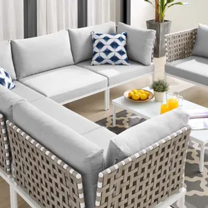 Harmony 7-Piece Sunbrella Basket Weave Outdoor Patio Aluminum Sectional Sofa Set