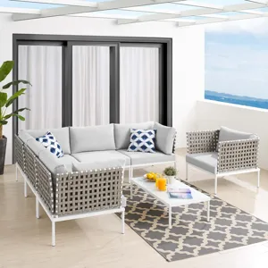 Harmony 7-Piece Sunbrella Basket Weave Outdoor Patio Aluminum Sectional Sofa Set