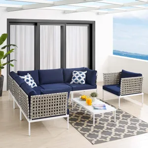 Harmony 7-Piece Sunbrella Basket Weave Outdoor Patio Aluminum Sectional Sofa Set