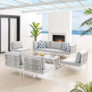 Harmony 8-Piece Sunbrella Basket Weave Outdoor Patio Aluminum Sectional Sofa Set