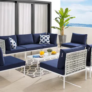 Harmony 8-Piece Sunbrella Basket Weave Outdoor Patio Aluminum Sectional Sofa Set