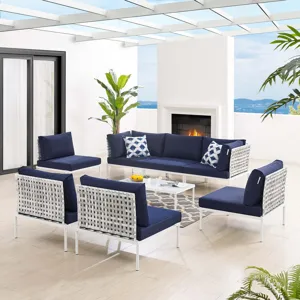Harmony 8-Piece Sunbrella Basket Weave Outdoor Patio Aluminum Sectional Sofa Set
