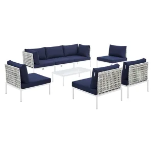 Harmony 8-Piece Sunbrella Basket Weave Outdoor Patio Aluminum Sectional Sofa Set