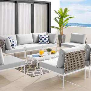 Harmony 8-Piece Sunbrella Basket Weave Outdoor Patio Aluminum Sectional Sofa Set
