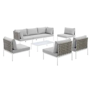 Harmony 8-Piece Sunbrella Basket Weave Outdoor Patio Aluminum Sectional Sofa Set
