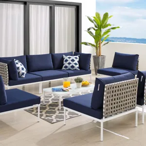 Harmony 8-Piece Sunbrella Basket Weave Outdoor Patio Aluminum Sectional Sofa Set