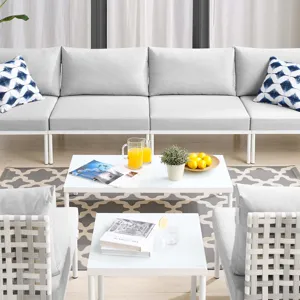 Harmony 8-Piece Sunbrella Basket Weave Outdoor Patio Aluminum Sectional Sofa Set