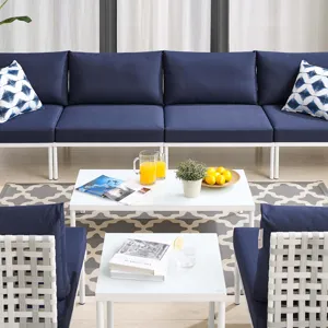 Harmony 8-Piece Sunbrella Basket Weave Outdoor Patio Aluminum Sectional Sofa Set