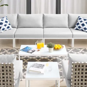 Harmony 8-Piece Sunbrella Basket Weave Outdoor Patio Aluminum Sectional Sofa Set