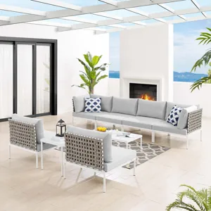 Harmony 8-Piece Sunbrella Basket Weave Outdoor Patio Aluminum Sectional Sofa Set