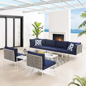 Harmony 8-Piece Sunbrella Basket Weave Outdoor Patio Aluminum Sectional Sofa Set