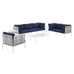 Harmony 8-Piece Sunbrella Basket Weave Outdoor Patio Aluminum Seating Set