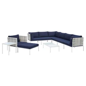Harmony 10-Piece Sunbrella Basket Weave Outdoor Patio Aluminum Sectional Sofa Set