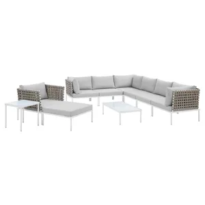 Harmony 10-Piece Sunbrella Basket Weave Outdoor Patio Aluminum Sectional Sofa Set