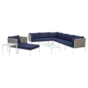 Harmony 10-Piece Sunbrella Basket Weave Outdoor Patio Aluminum Sectional Sofa Set