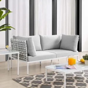 Harmony Sunbrella Basket Weave Outdoor Patio Aluminum Loveseat