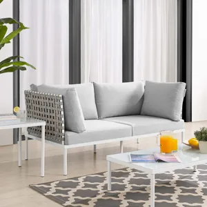 Harmony Sunbrella Basket Weave Outdoor Patio Aluminum Loveseat