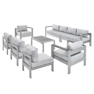Shore Sunbrella Fabric Outdoor Patio Aluminum 8 Piece Sectional Sofa Set