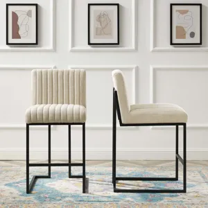 Indulge Channel Tufted Fabric Counter Stools - Set of 2