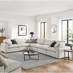 Commix Down Filled Overstuffed Boucle Fabric 6-Piece Sectional Sofa