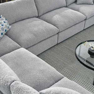 Commix Down Filled Overstuffed Boucle Fabric 6-Piece Sectional Sofa