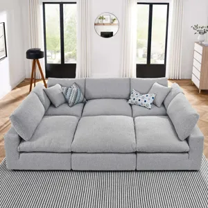 Commix Down Filled Overstuffed Boucle Fabric 6-Piece Sectional Sofa