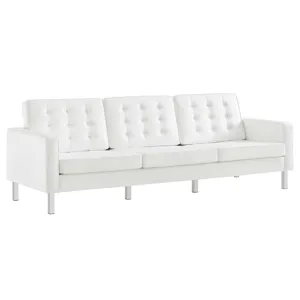 Loft Tufted Vegan Leather Sofa and Ottoman Set
