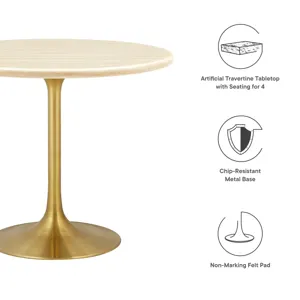 Lippa 36” Round Artificial Travertine Dining Table