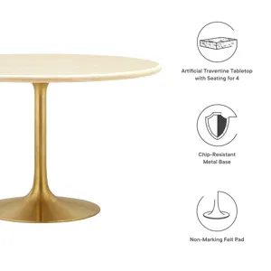 Lippa 48" Round Artificial Travertine Dining Table