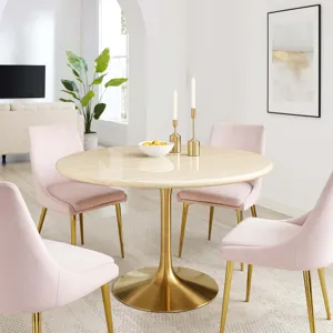 Lippa 48" Round Artificial Travertine Dining Table