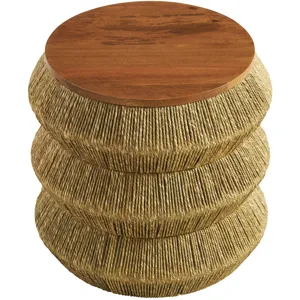 Maris Seagrass and Wood End Table in Walnut Natural