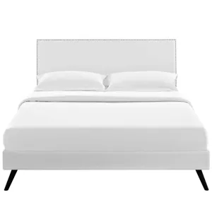 Macie Full Vinyl Platform Bed with Round Splayed Legs