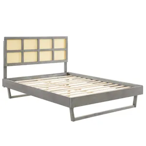 Sidney Cane and Wood Queen Platform Bed With Angular Legs
