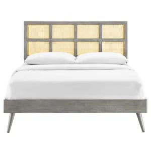 Sidney Cane and Wood Queen Platform Bed With Splayed Legs