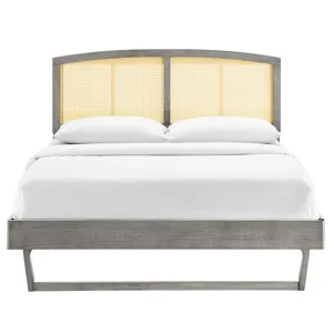 Sierra Cane and Wood Queen Platform Bed With Angular Legs