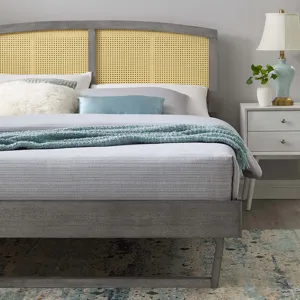 Sierra Cane and Wood Queen Platform Bed With Angular Legs