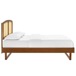 Sierra Cane and Wood Queen Platform Bed With Angular Legs