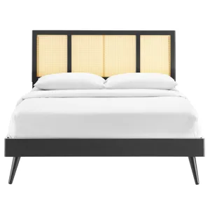 Kelsea Cane and Wood Full Platform Bed With Splayed Legs