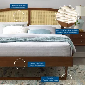 Sierra Cane and Wood Full Platform Bed With Angular Legs