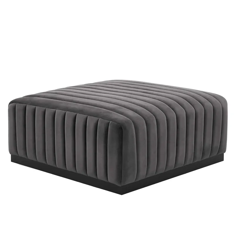 Conjure Channel Tufted Performance Velvet Ottoman - Gray