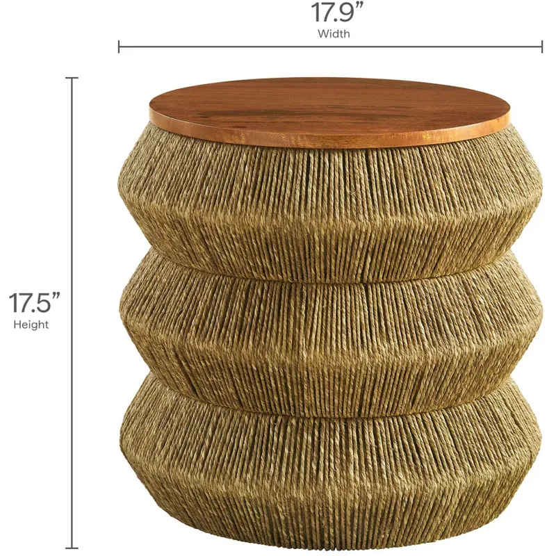 Maris Seagrass and Wood End Table in Walnut Natural