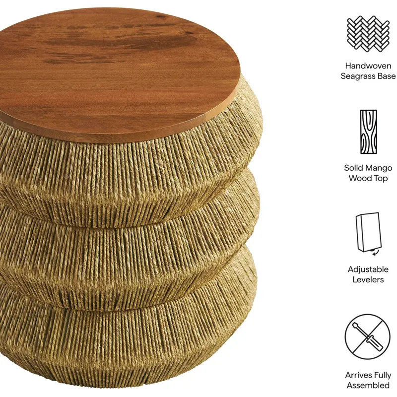 Maris Seagrass and Wood End Table in Walnut Natural