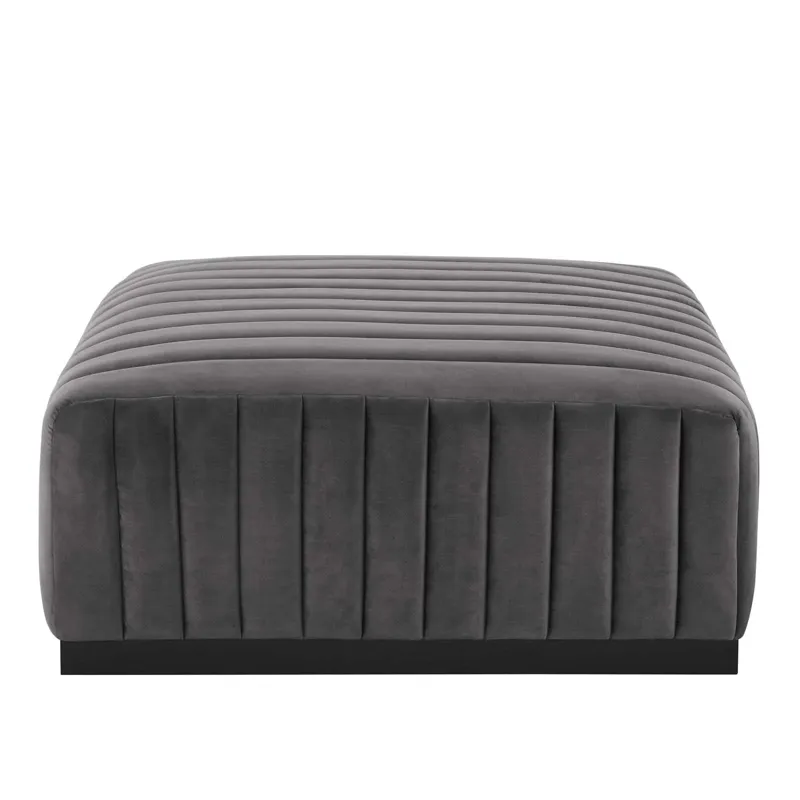 Conjure Channel Tufted Performance Velvet Ottoman - Gray