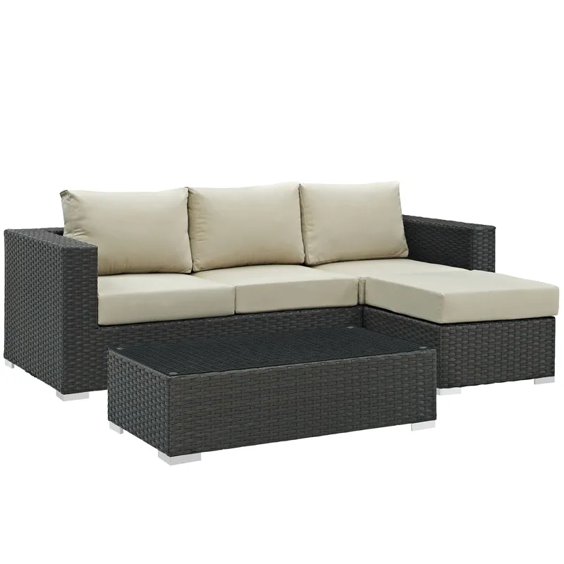 Sojourn 3 Piece Outdoor Patio Sunbrella Sectional Set